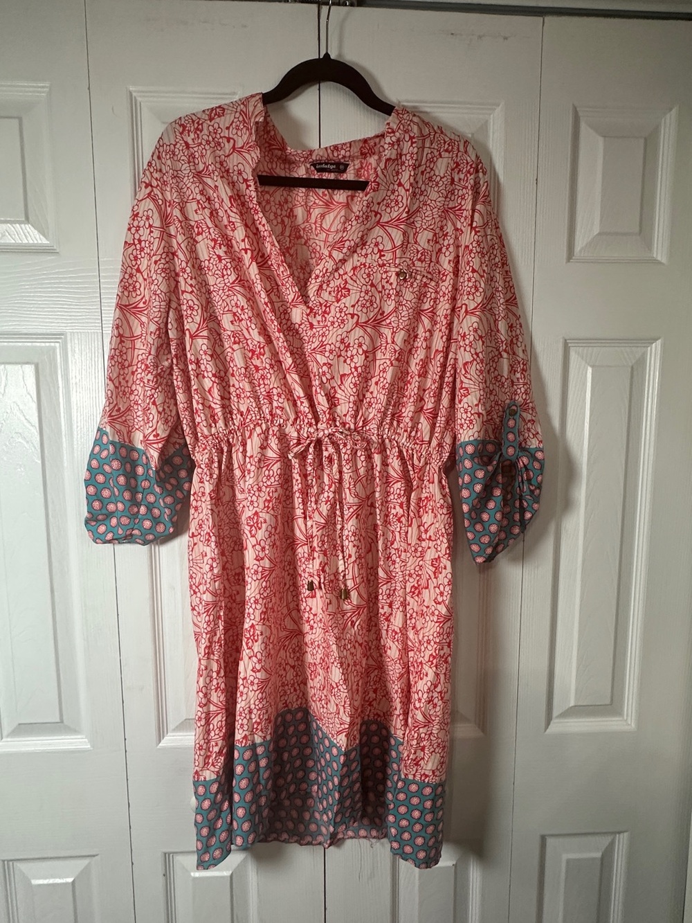 Indulge Pink and Blue Floral Midi Dress with Drawstring